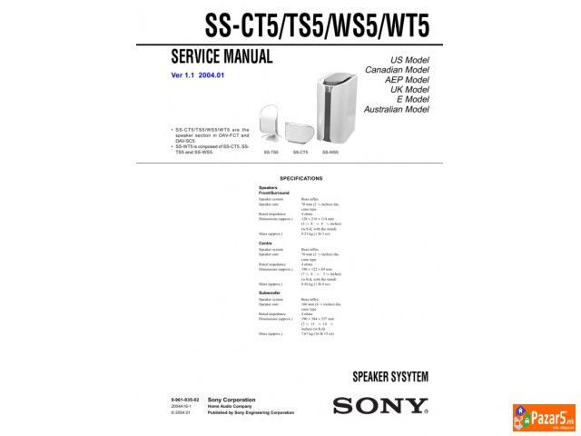 Saraund Zvucki Sony 5.1 -vufer Pasiven Ss-ws5 I 5 