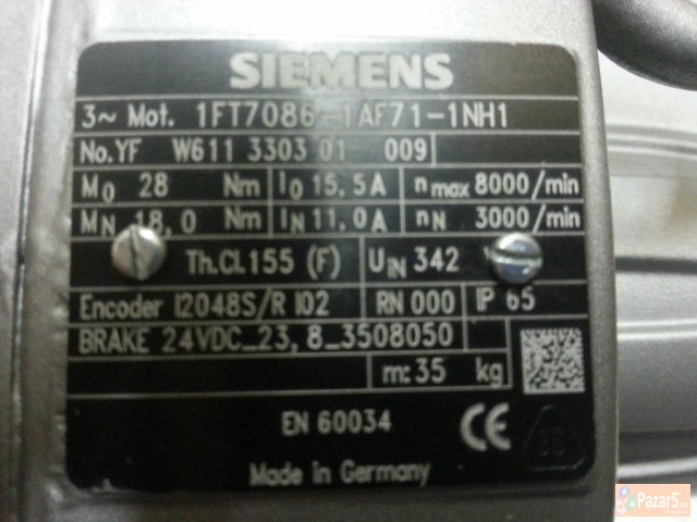 Siemens Synchron Servomotor 1ft7086-1af71-1nh1