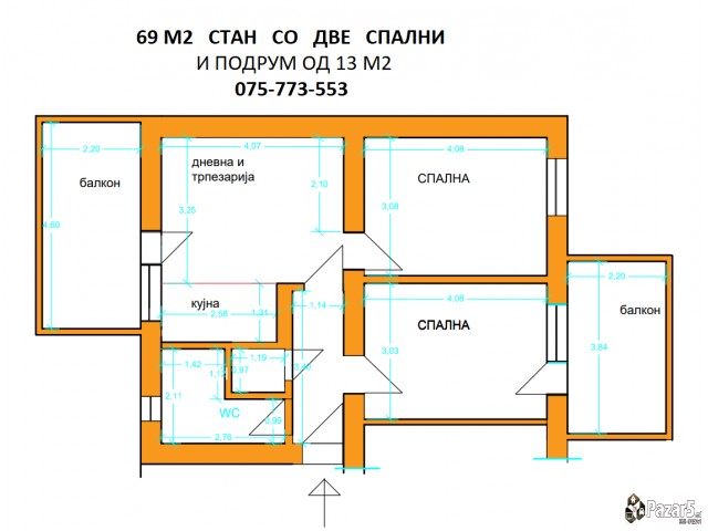 Продавам стан во Карпош 1, 69 м2 со две спални 