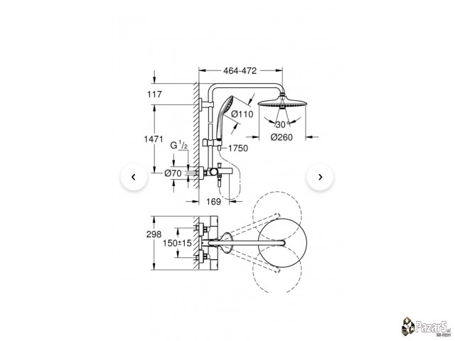 Grohe Еуросмарт термостатски миксер за туширање