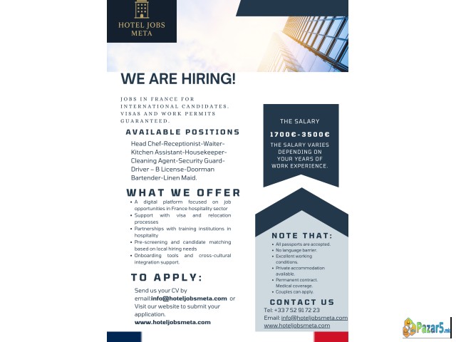 Аплицирајте за работа во хотелскиот сектор во Фран