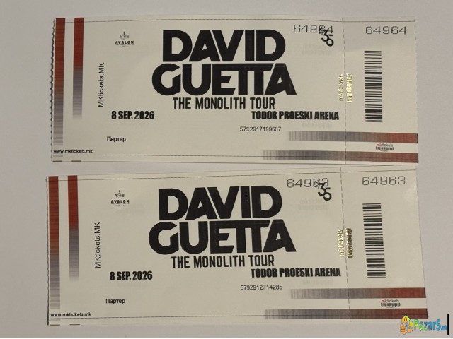 Prodavam 2 Karti Za David Guetta, Skopje 8 Sept